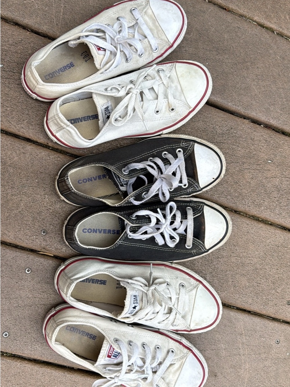 Converse Kids Low-Top Canvas Sneakers in White & Black with Red Trim